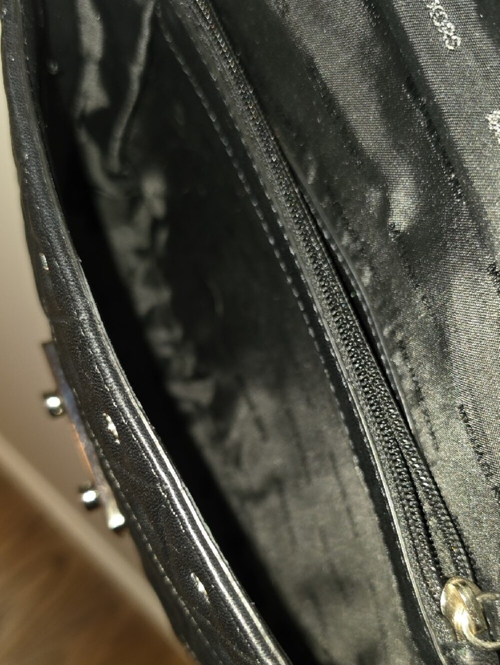 Michael Kors Black Leather Quilted Shoulder Bag with Silver Eyelets and Chain - Picture 8 of 9